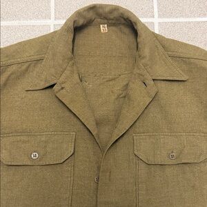 Vintage 1940/50s Sage Wool Military Shirt with Placket Flap